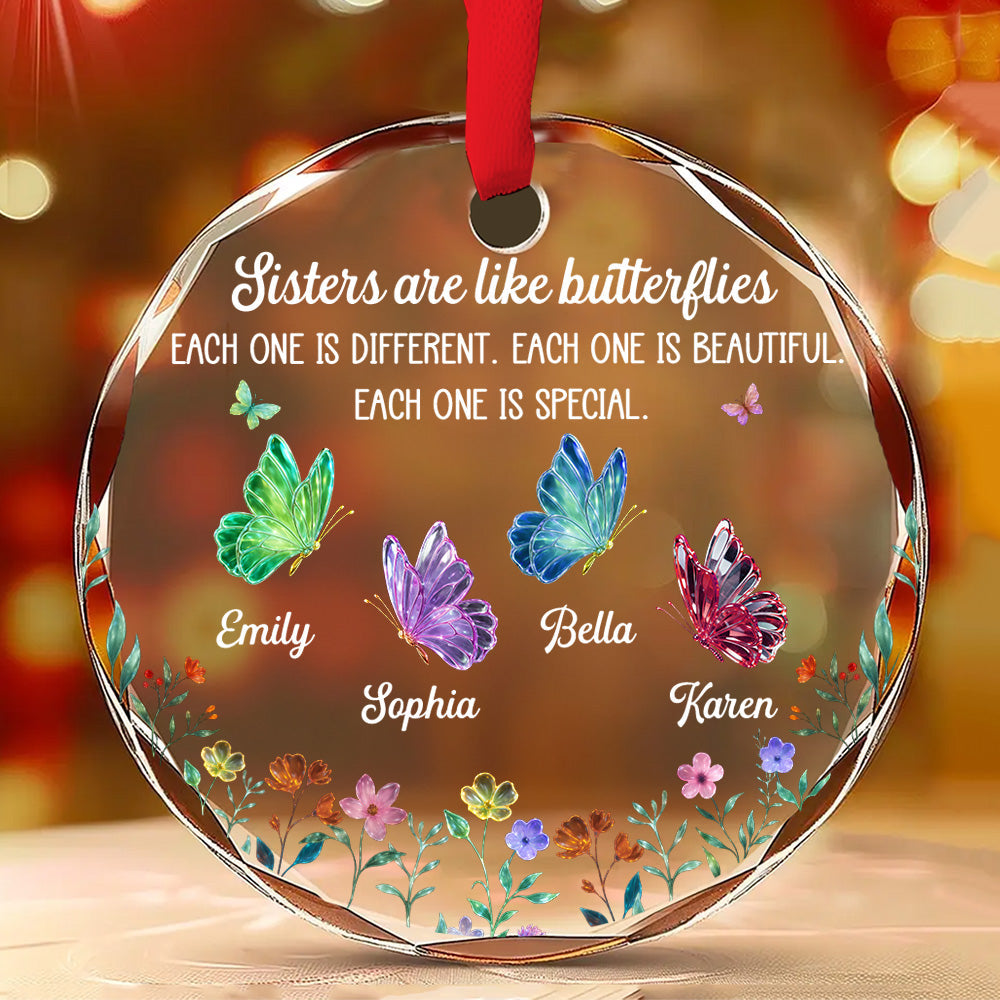 Festive Sister Love - Personalized Custom Glass Ornament