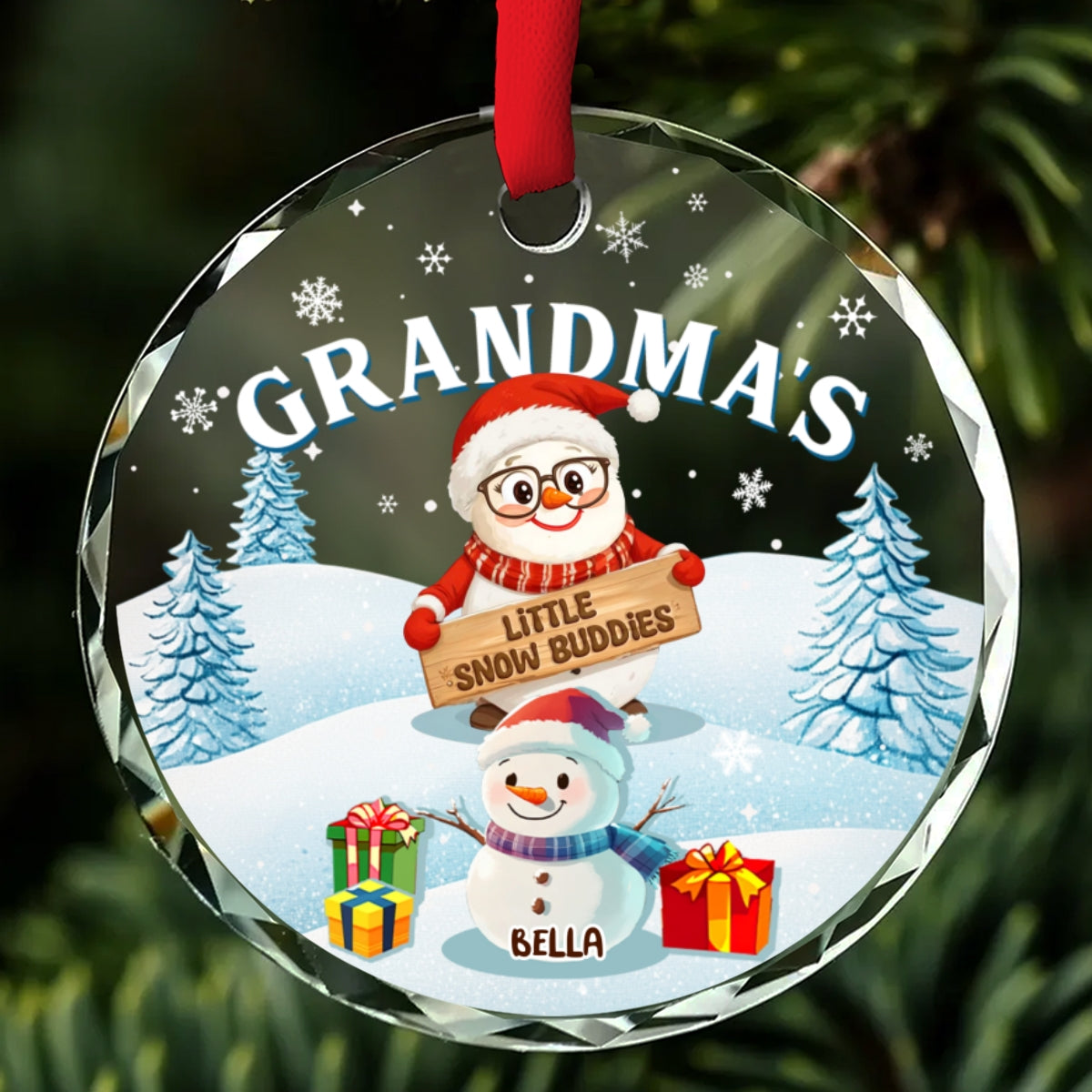 Grandma Little Snow Buddies - Personalized Custom Glass Ornament