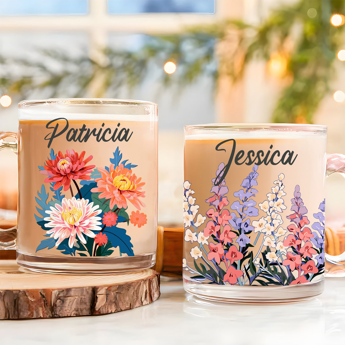 Custom Name Birth Month FLowers - Personalized Custom Glass Mug
