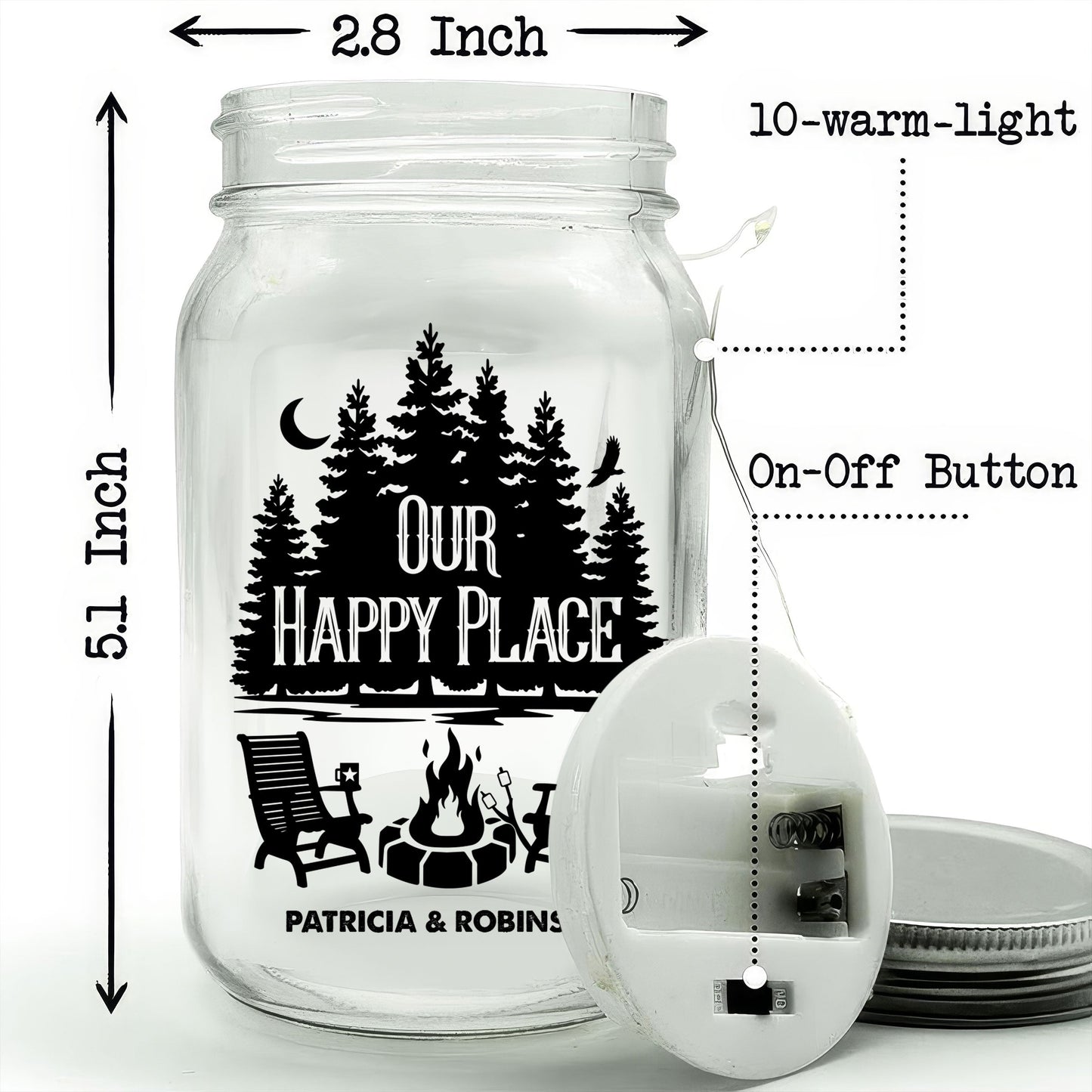 Our Happy Place  - Personalized Custom Mason Jar Light