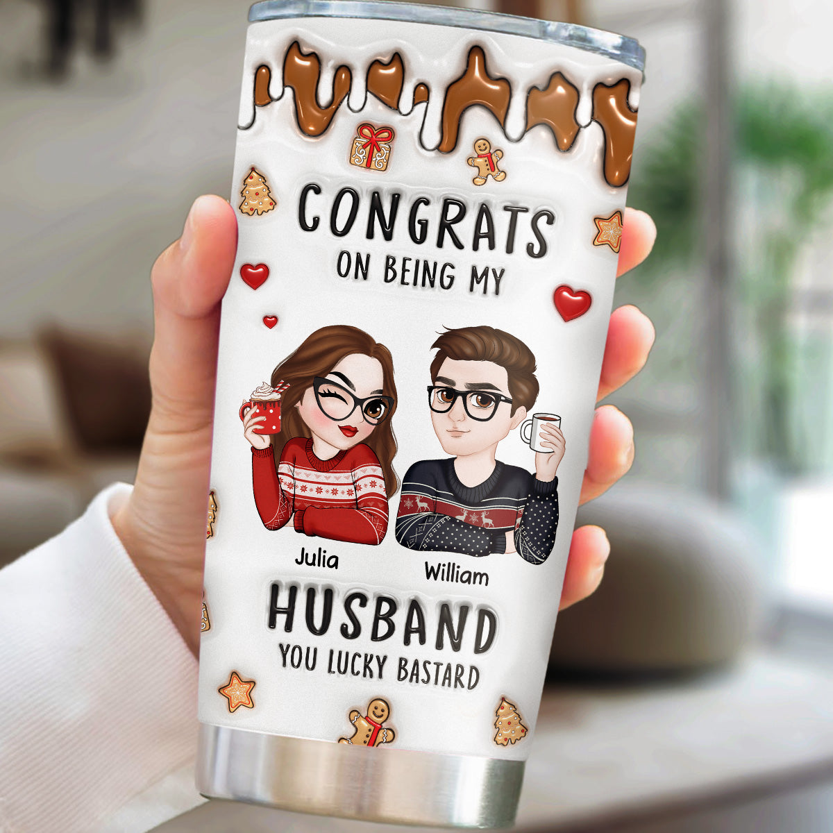 Congrats On Being My Husband Merry Christmas - Personalized Custom 3D Inflated Effect Tumbler
