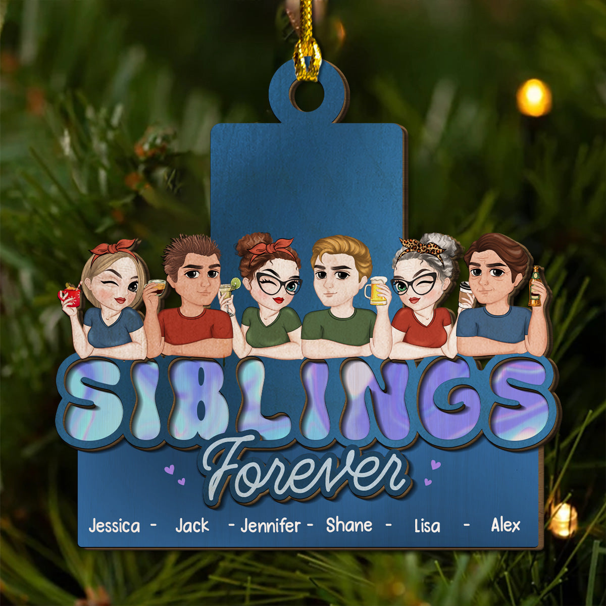 Siblings Forever - Personalized Custom 2-Layered Wood Ornament