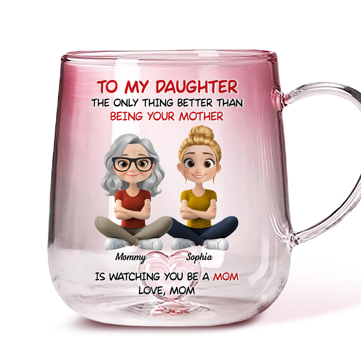 To My Daughter Cartoonize - Personalized Custom Pink Gradient Glass Mug