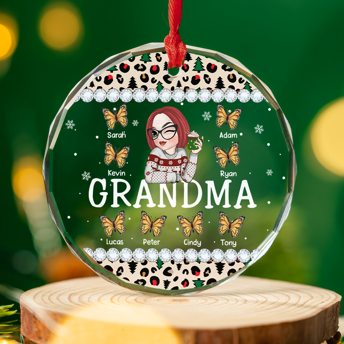 Grandma And Kids - Personalized Custom Glass Ornament