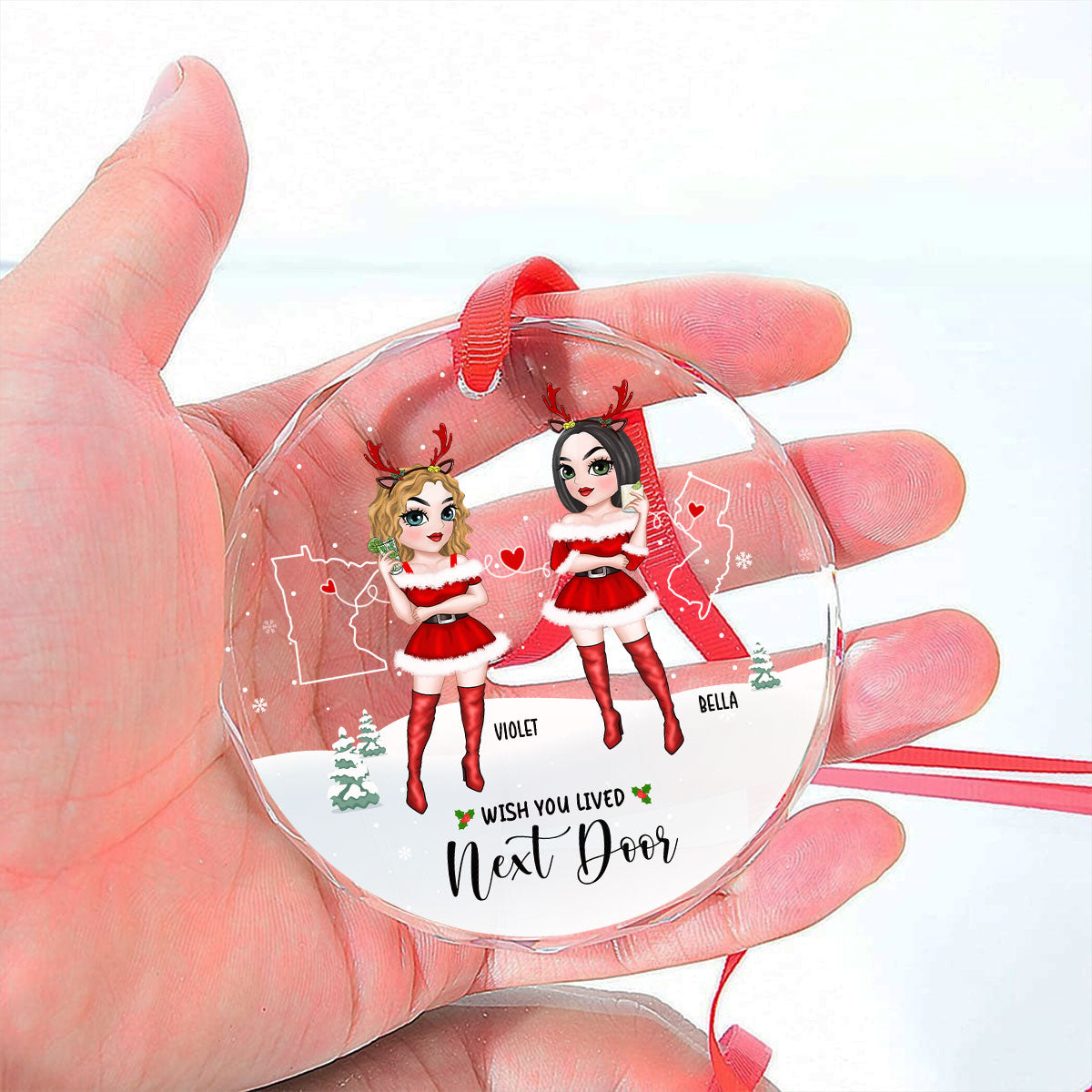 Long Distance Besties - Personalized Custom Glass Ornament