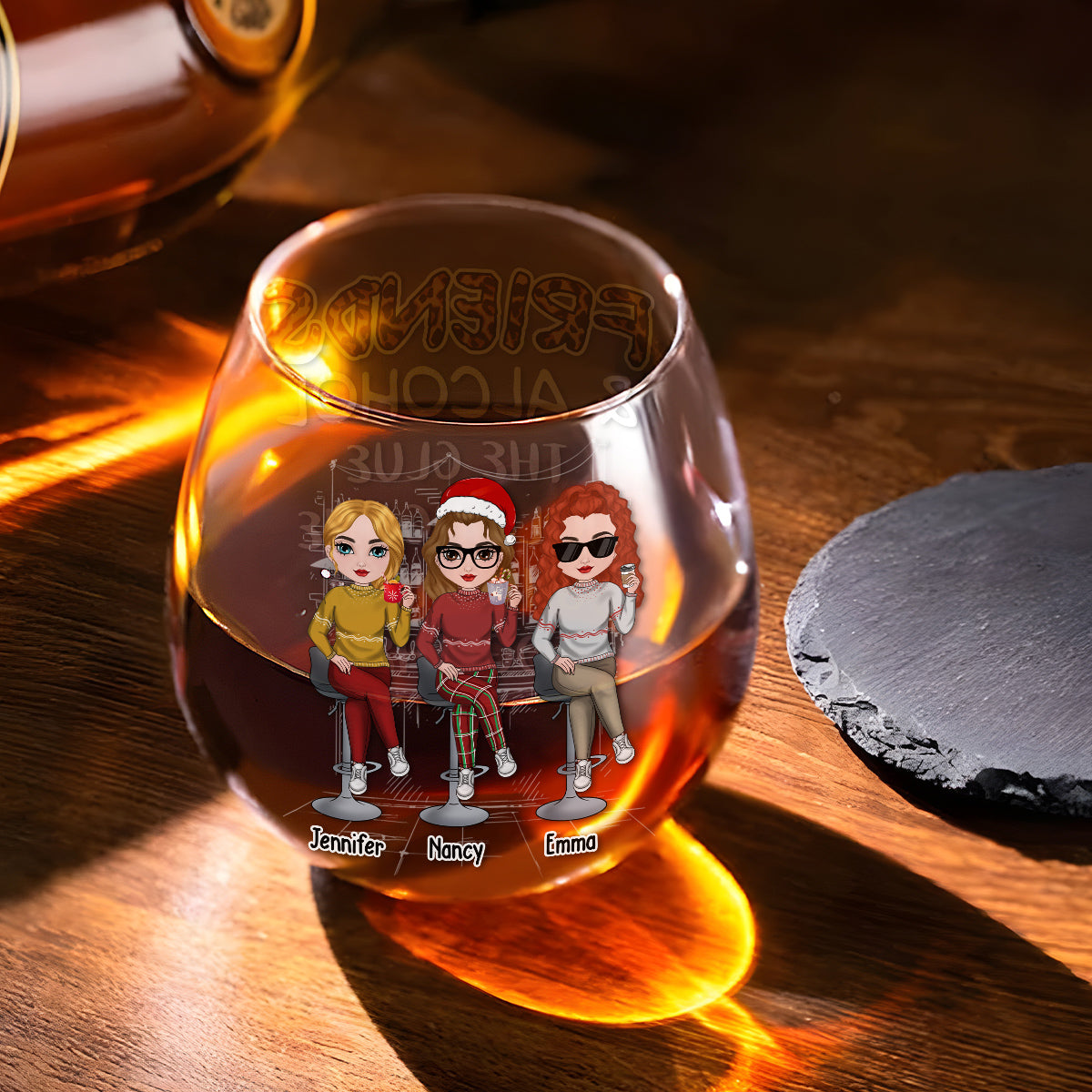 Friends And Alcohol - Personalized Custom Wine Glass