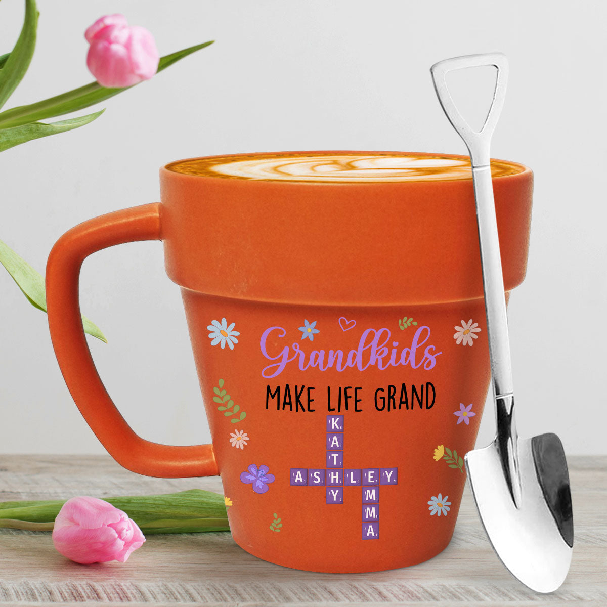Grandkids Make Life Grand Crossword Puzzle - Personalized Custom Plant Pot Mug