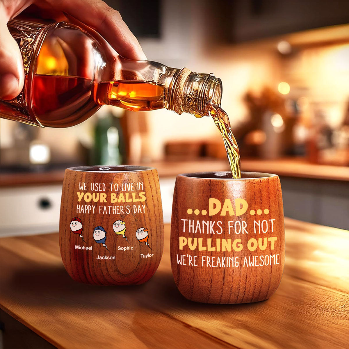 Dad Thanks For Not Pulling Out - Personalized Custom Wooden Whiskey Glass
