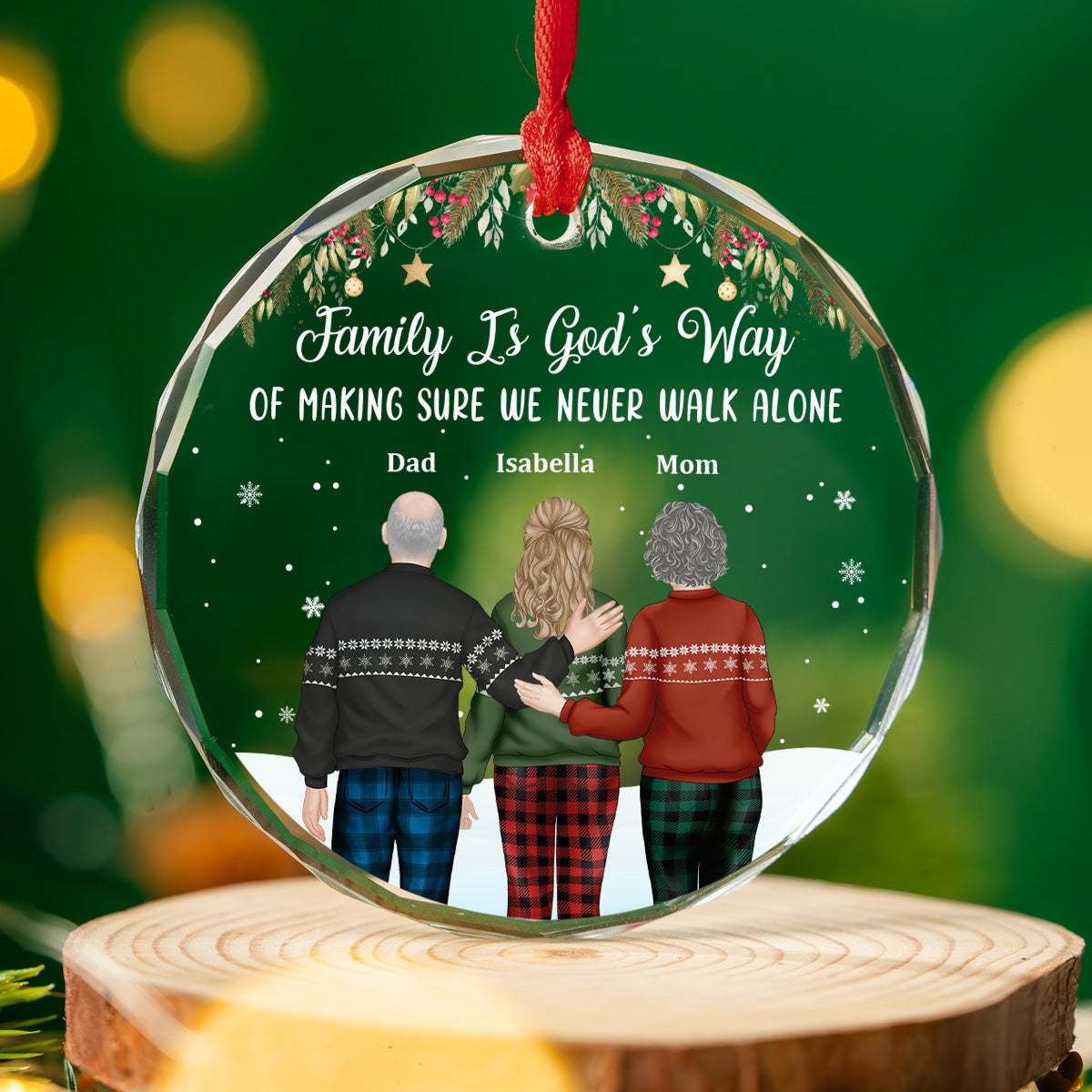 Family Never Walk Alone  - Personalized Custom Glass Ornament