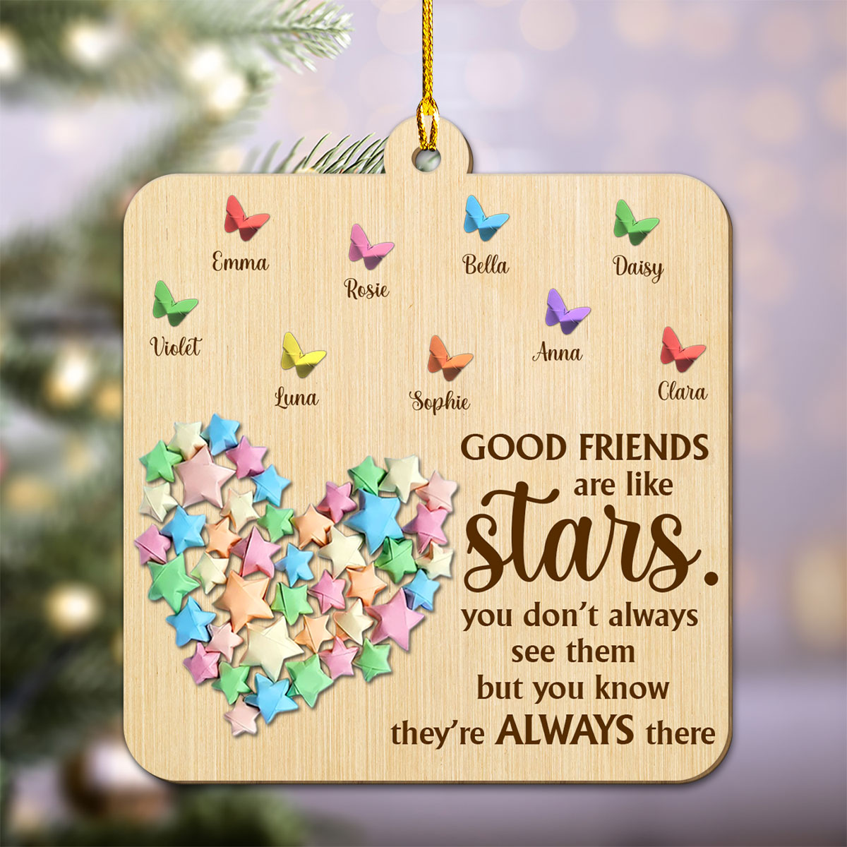 Friends Are Twinkling Stars - Personalized Custom Wood Ornament