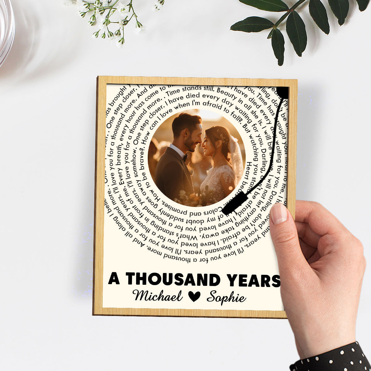Custom Couple Photo And Favorite Spiral Song Lyrics - Personalized Custom Wooden Plaque