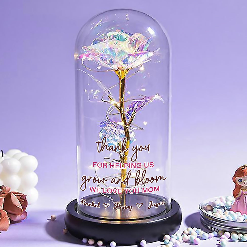 Thank You For Helping Us Grow And Bloom We Love You Mom - Personalized Custom Sparkly Rose