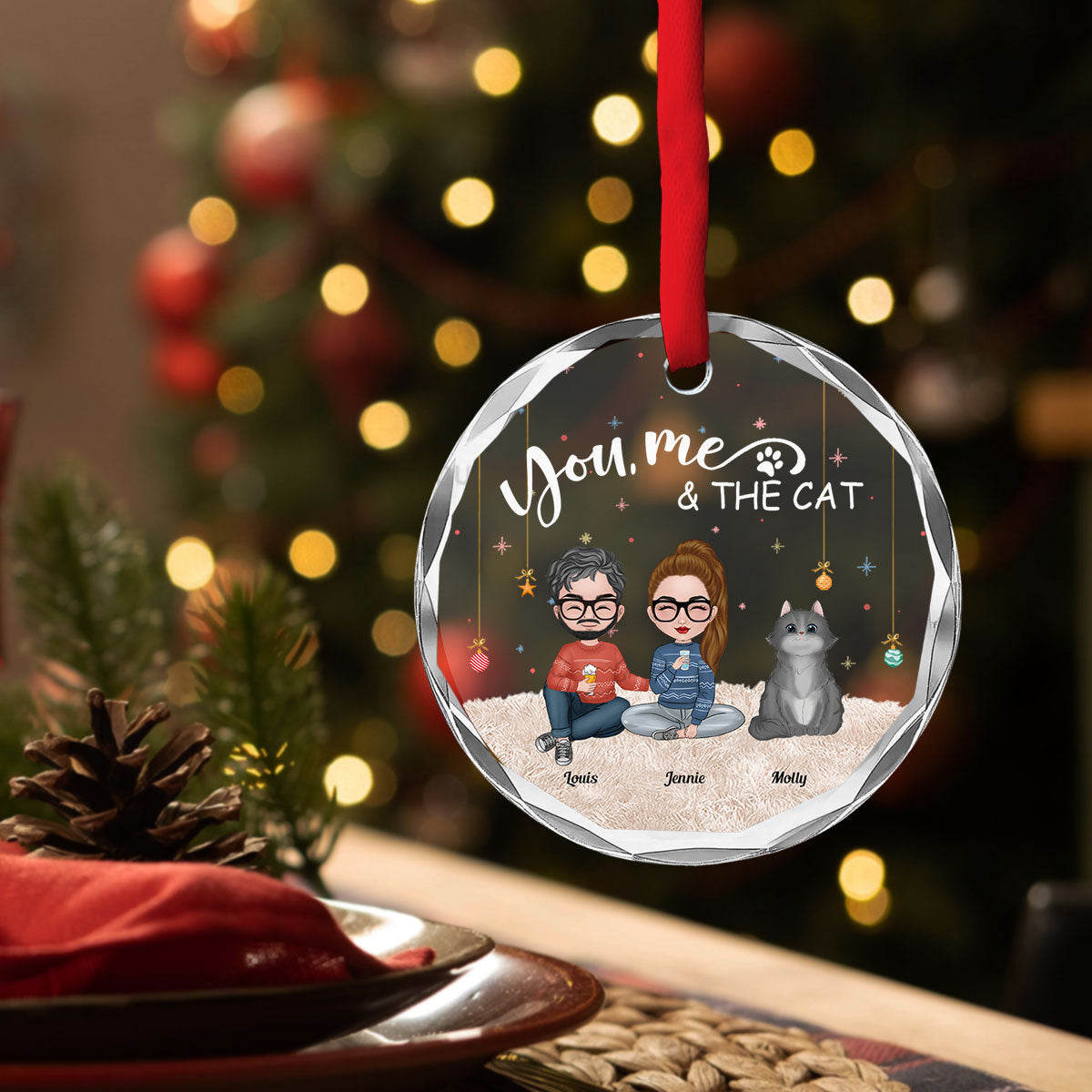 You Me And The Pet - Personalized Custom Glass Ornament
