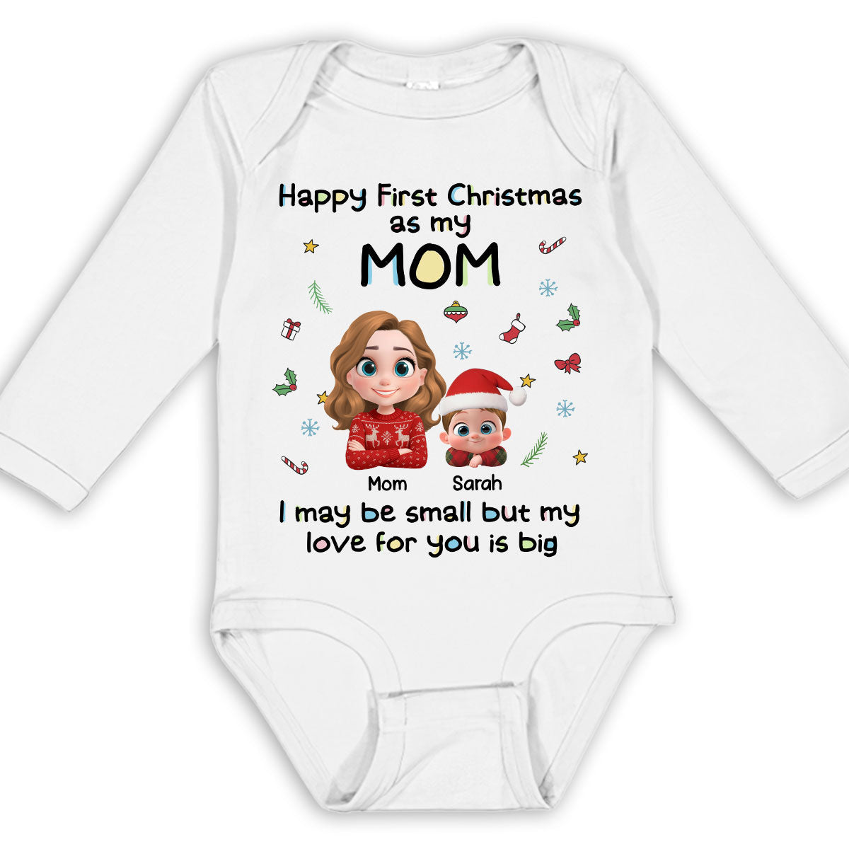 First Christmas With Mom -  Personalized Custom Long Sleeve Baby Onesie