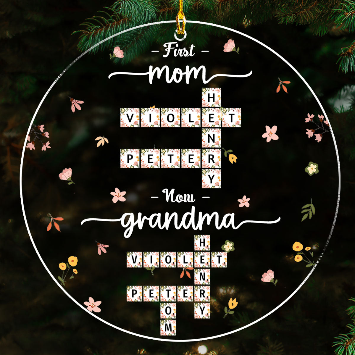 First Mom Now Nana Flower - Personalized Custom Acrylic Ornament