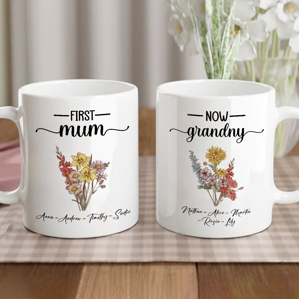 First Mom Now Grandma Flower - Personalized Custom Coffee Mug