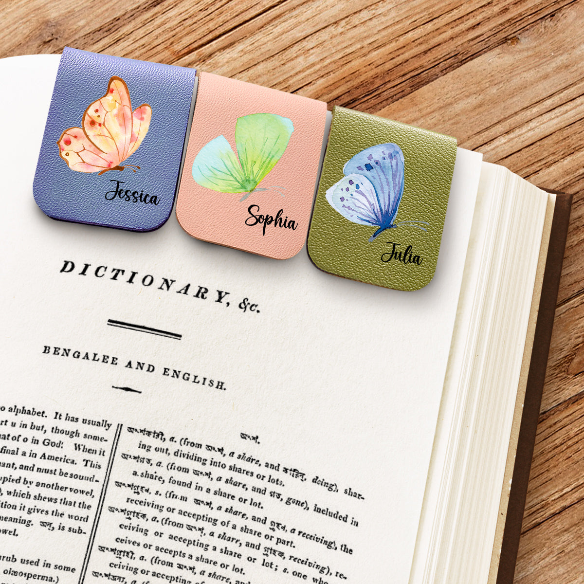 Floral Butterfly - Personalized Custom Leather Bookmark