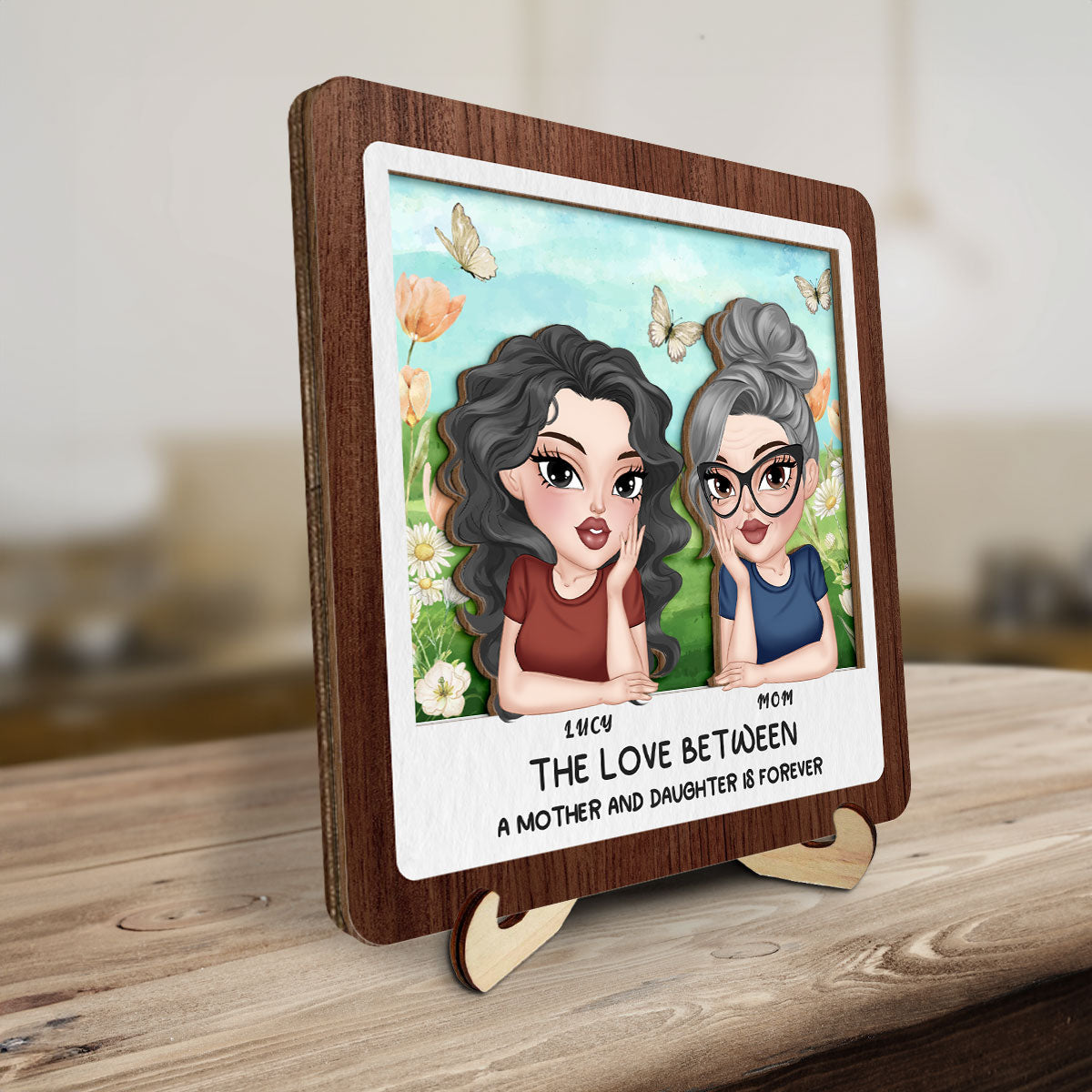 Mom And Daughter Happy Together - Personalized Custom Wooden Plaque