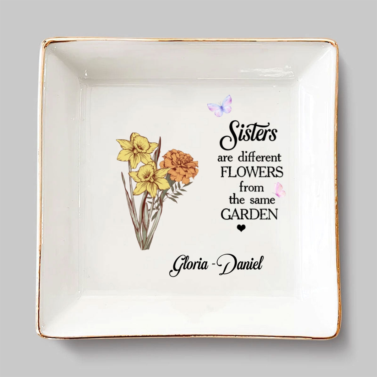 Floral Sisters Forever - Personalized Custom Jewelry Dish