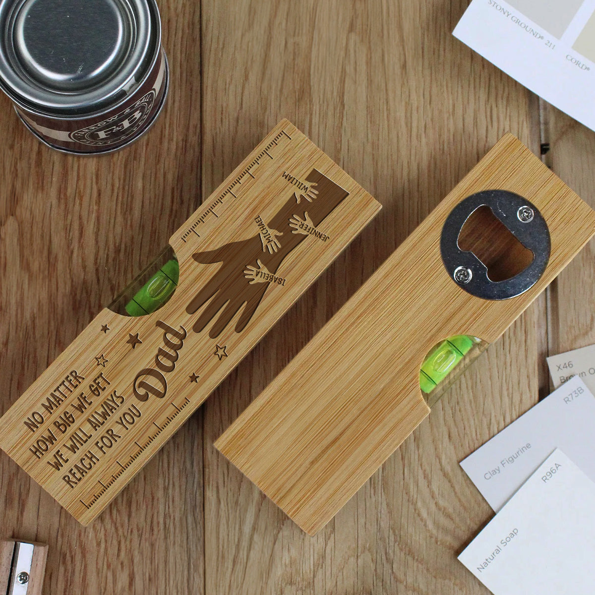 Held by Your Hands, Guided by Your Love - Personalized Custom Engraved Wooden Spirit Level Bottle Opener