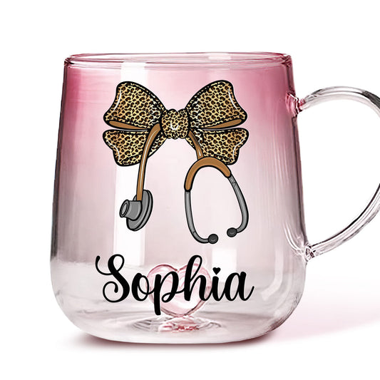 Bow Stethoscope - Personalized Custom Pink Gradient Glass Mug