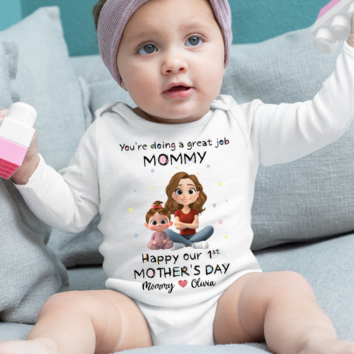 Mommy Doing A Great Job Happy Mother Day - Personalized Custom Long Sleeve Baby Onesie