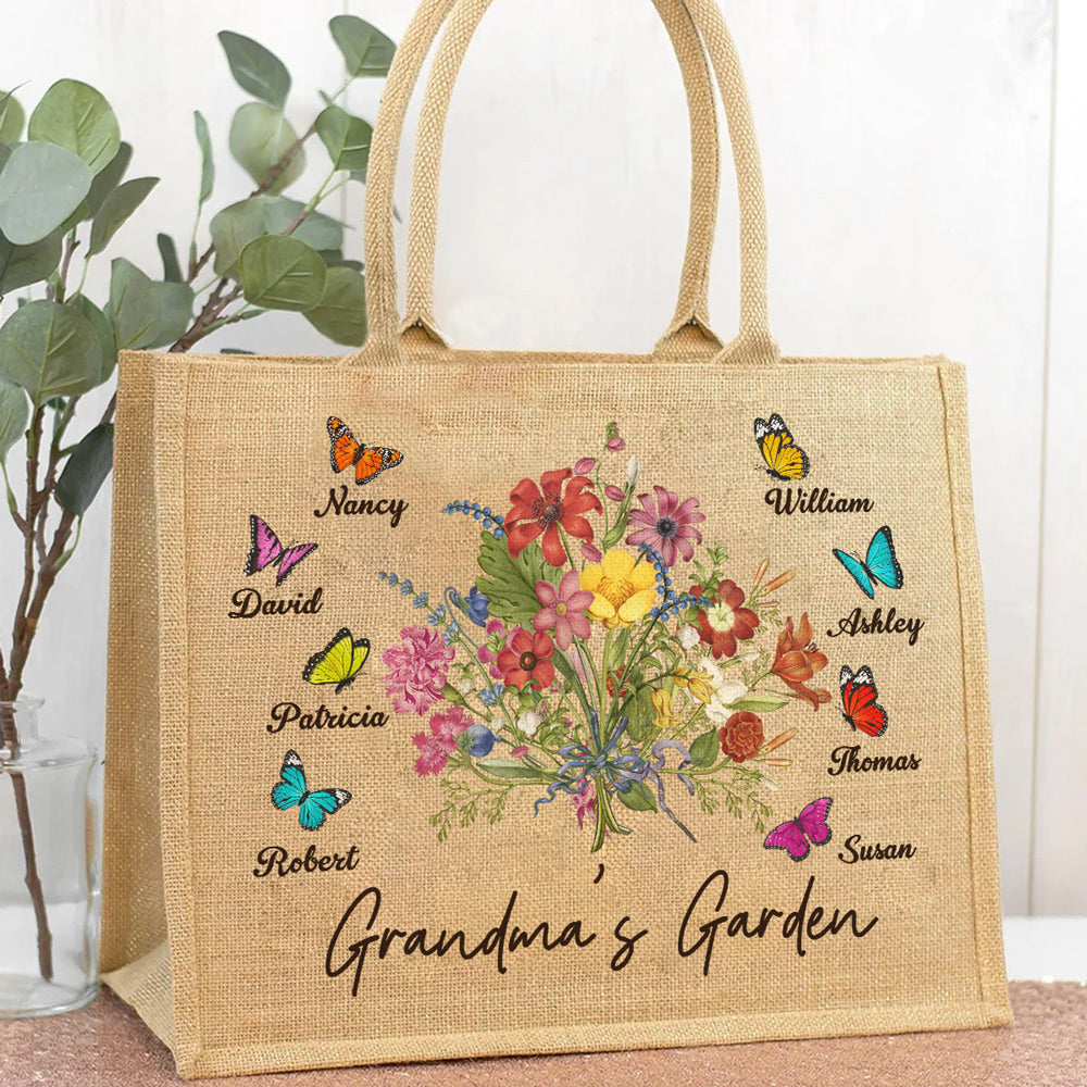 Grandmas Garden - Personalized Custom Jute Tote Bag