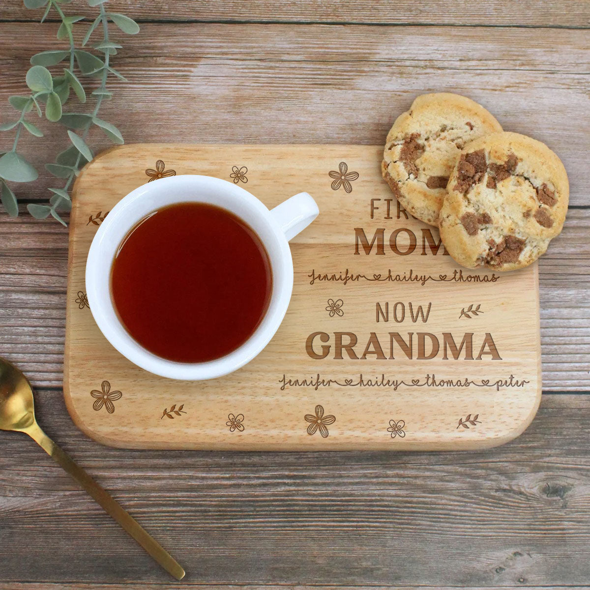 First Mom Now Grandma Version 2 - Personalized Custom Wooden Treat Board