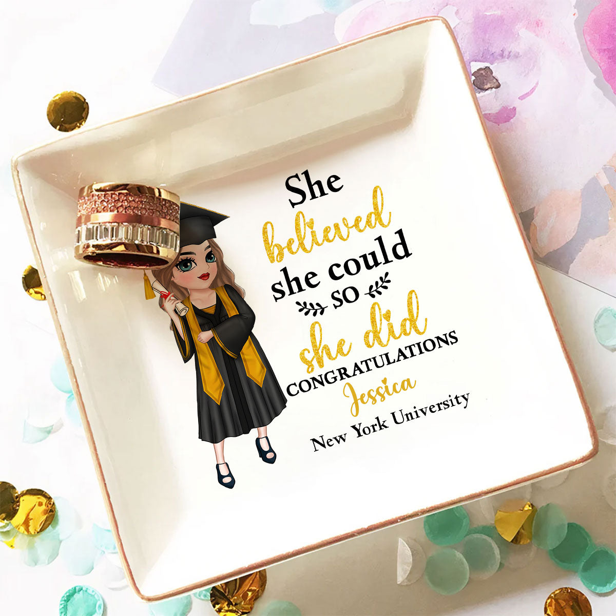 She Believed She Could - Personalized Custom Jewelry Dish