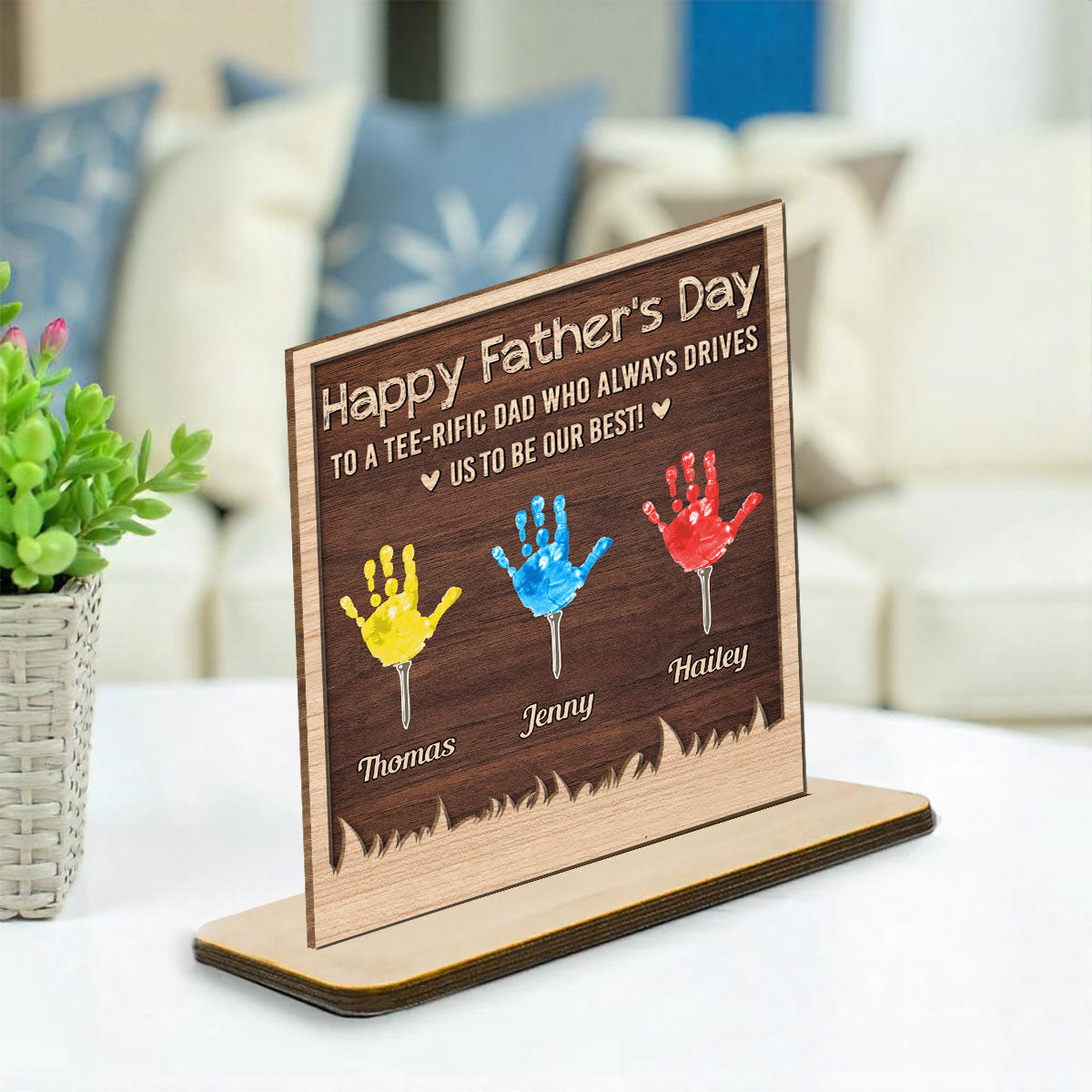 Best Dad By Par - Personalized Custom 2-Layer Wood Plaque With Flat Base