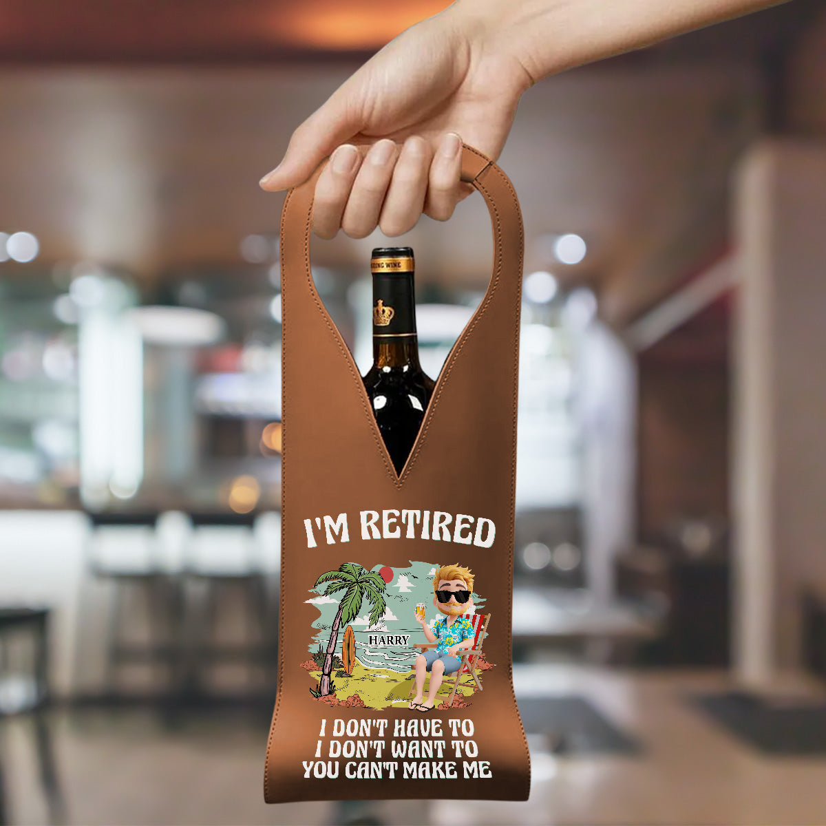 I Am Retired - Personalized Custom Leather Wine Bag