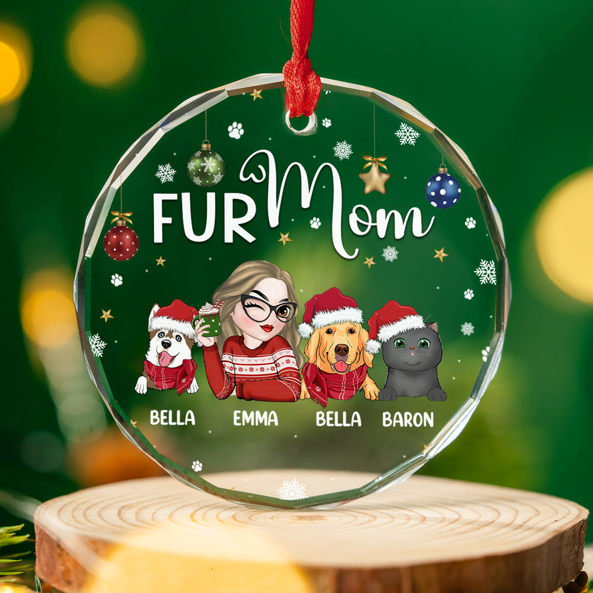 Fur Mom - Personalized Custom Glass Ornament