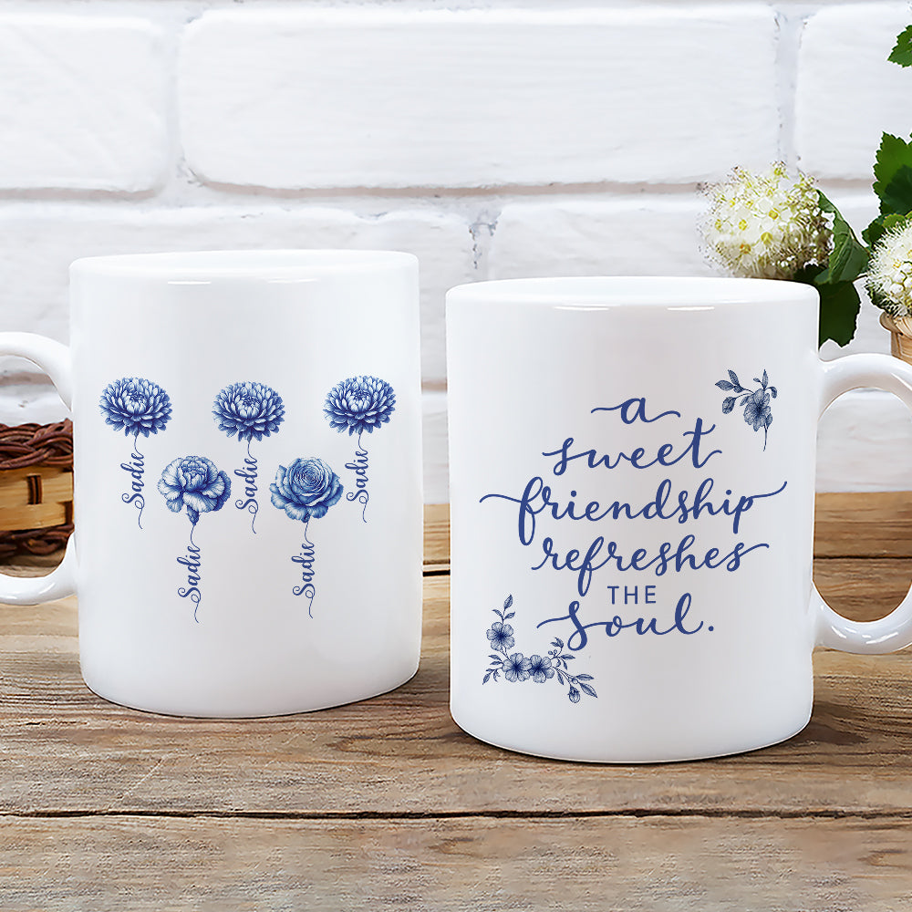 A Sweet Friendship Blue Toile - Personalized Custom Coffee Mug