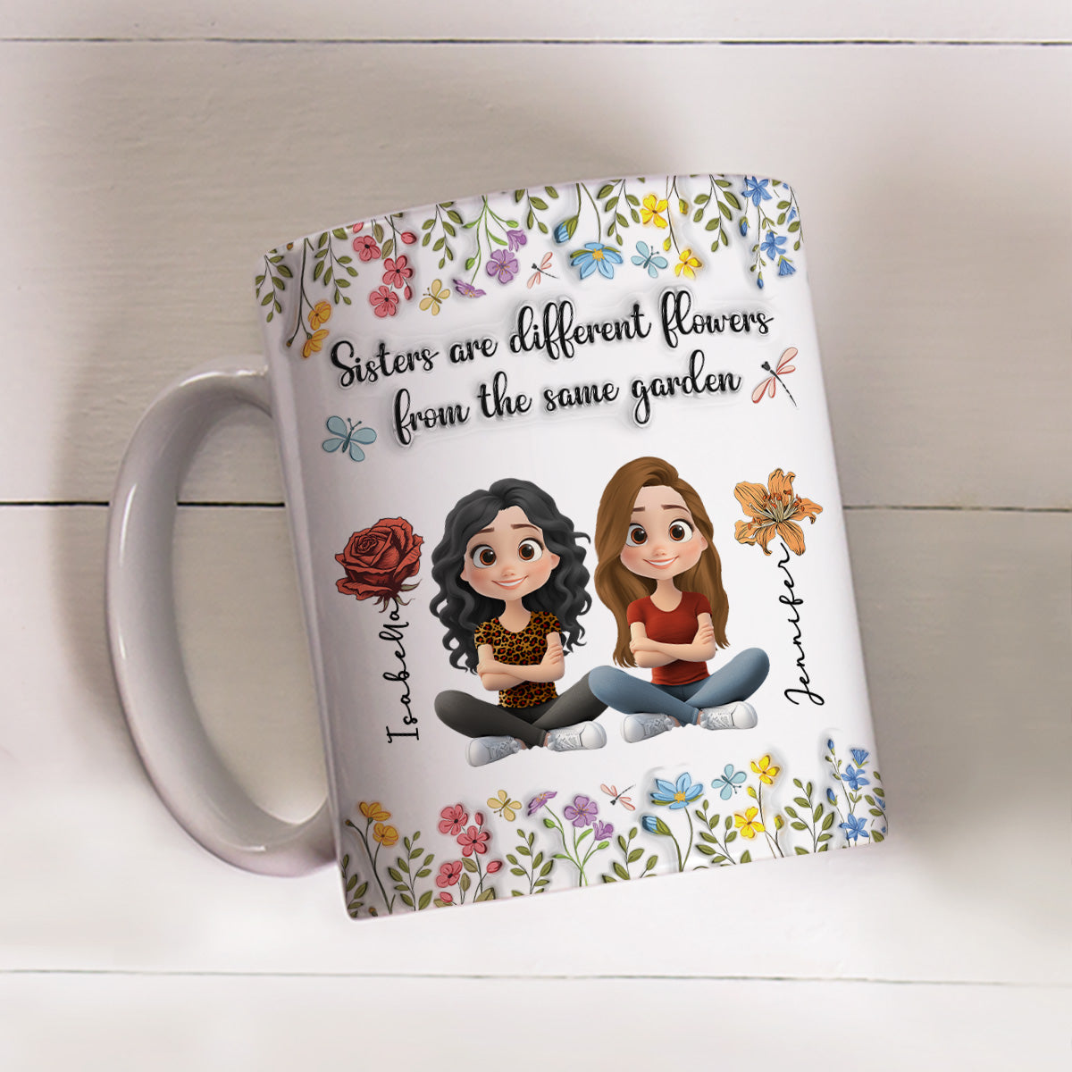 Sisters Are Different Flowers Cartoonize - Personalized Custom 3D Inflated Effect Mug