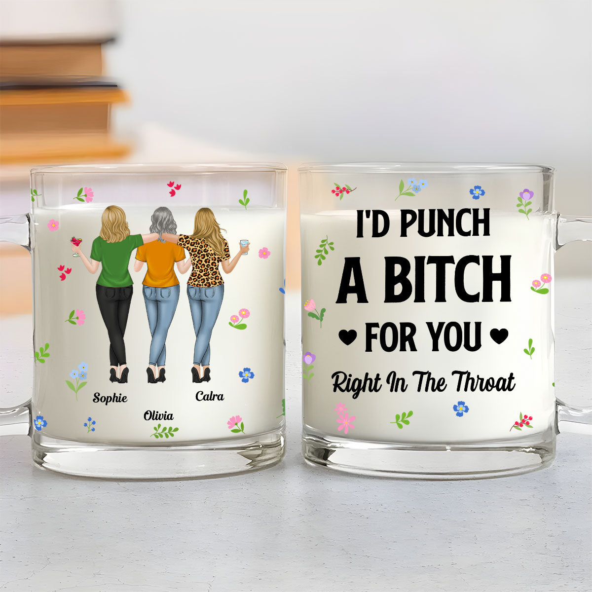 Punch Bitch Besties - Personalized Custom Glass Mug