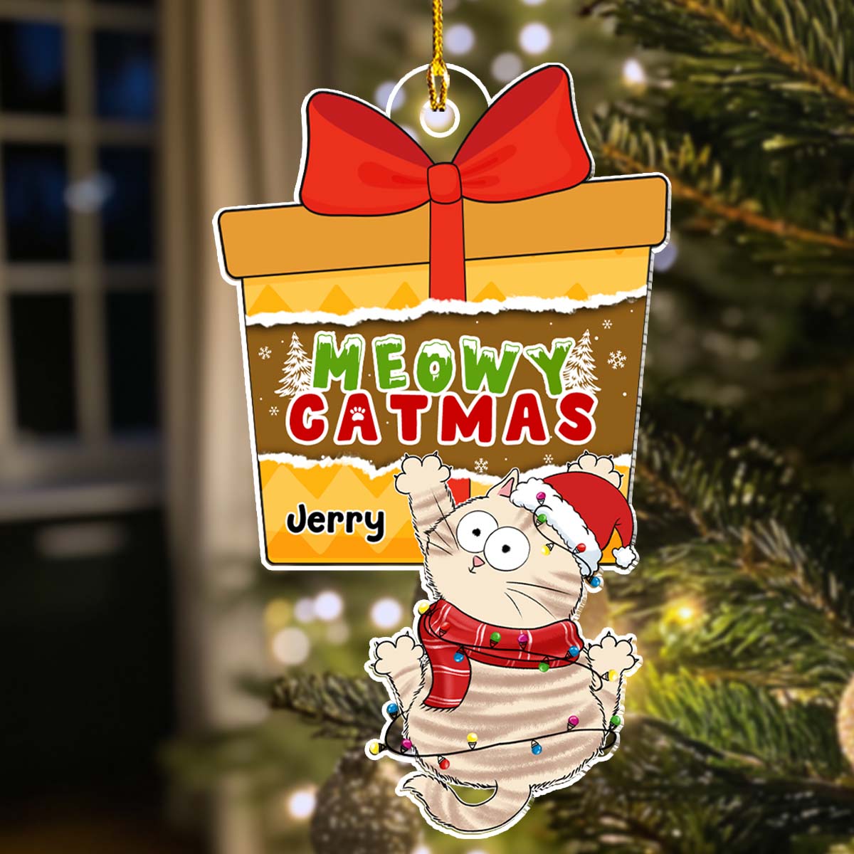 Scratching Cat Christmas - Personalized Custom Acrylic Ornament