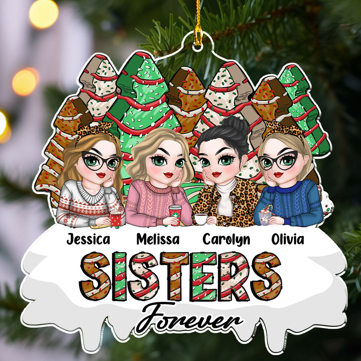 Besties Forever Christmas Tree Cake - Personalized Custom Acrylic Ornament