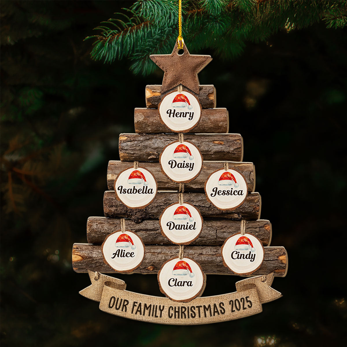Rustic Family Christmas Tree - Personalized Custom Wood Ornament