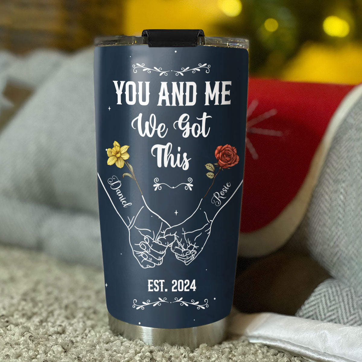 Birth Flower Hands In Hands - Personalized Custom Tumbler