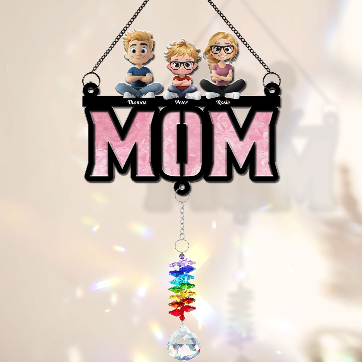 Mother Is Our Sunshine - Personalized Custom Suncatcher With Crystal Rainbow Charm