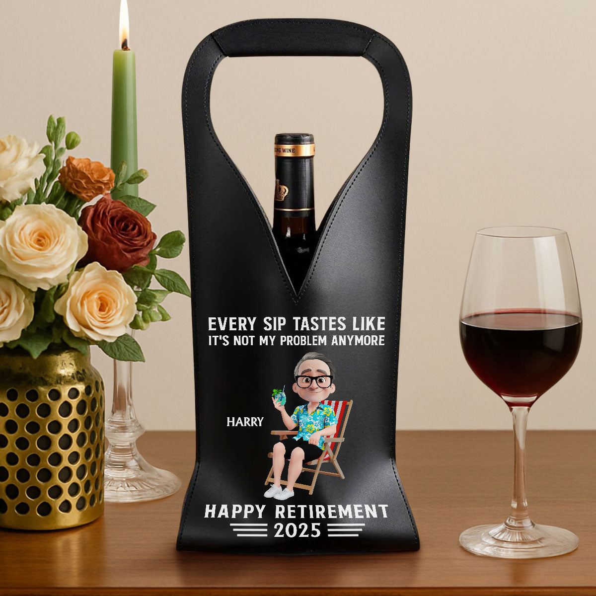 Happy Retirement - Personalized Custom Leather Wine Bag