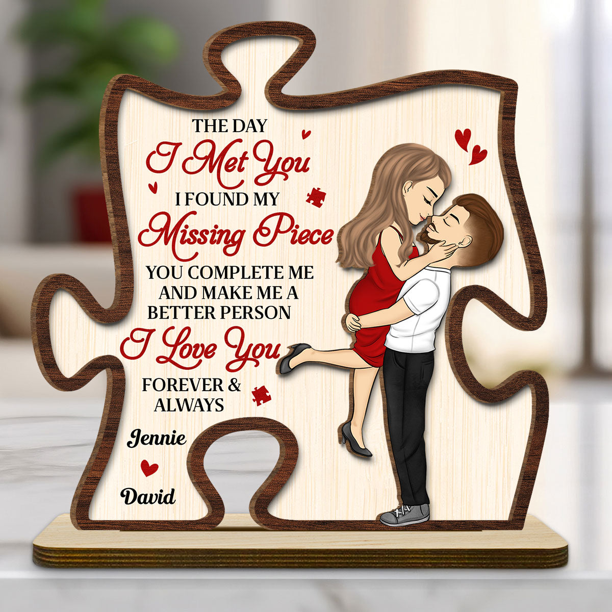 The Day I Met You - Personalized Custom 2-Layer Wood Plaque With Flat Base