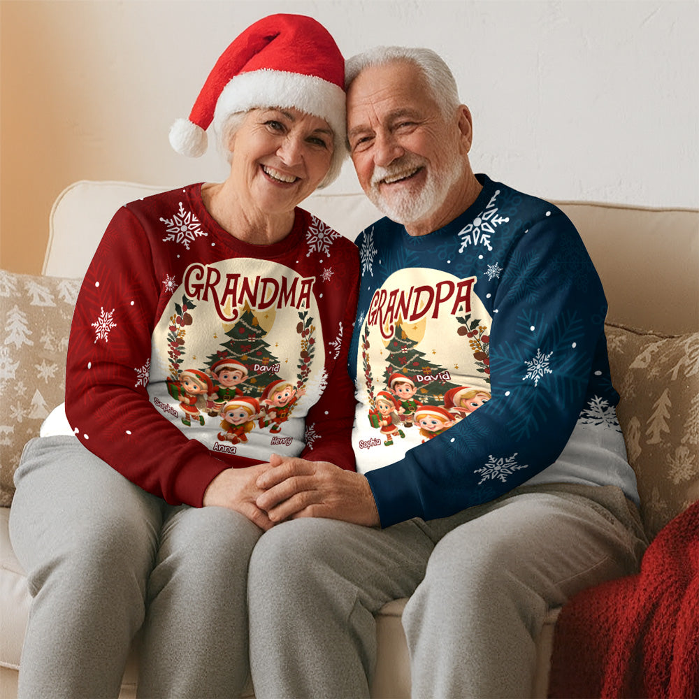 Grandkids Snowflake Red - Personalized Custom All-Over-Print Sweatshirt