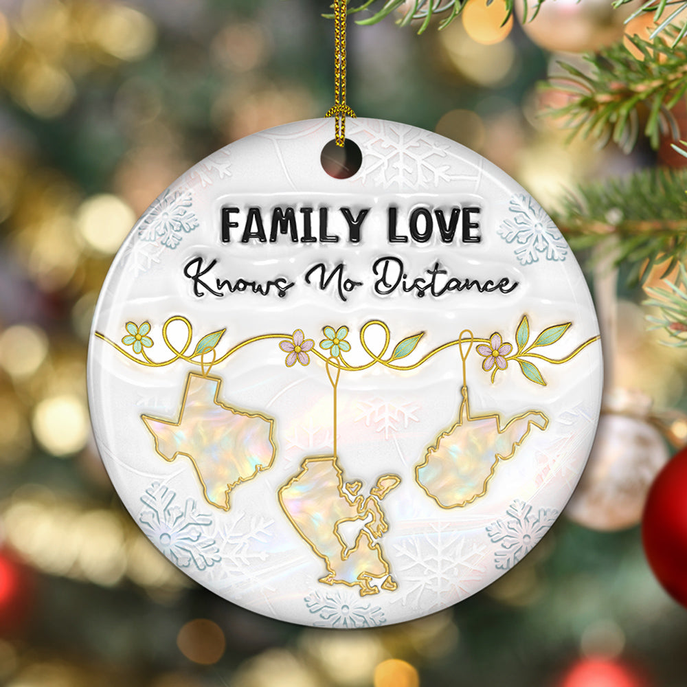 Family Love Knows No Distance Mother Of Pearl Countries - Personalized Custom 3D Inflated Effect Ceramic Ornament