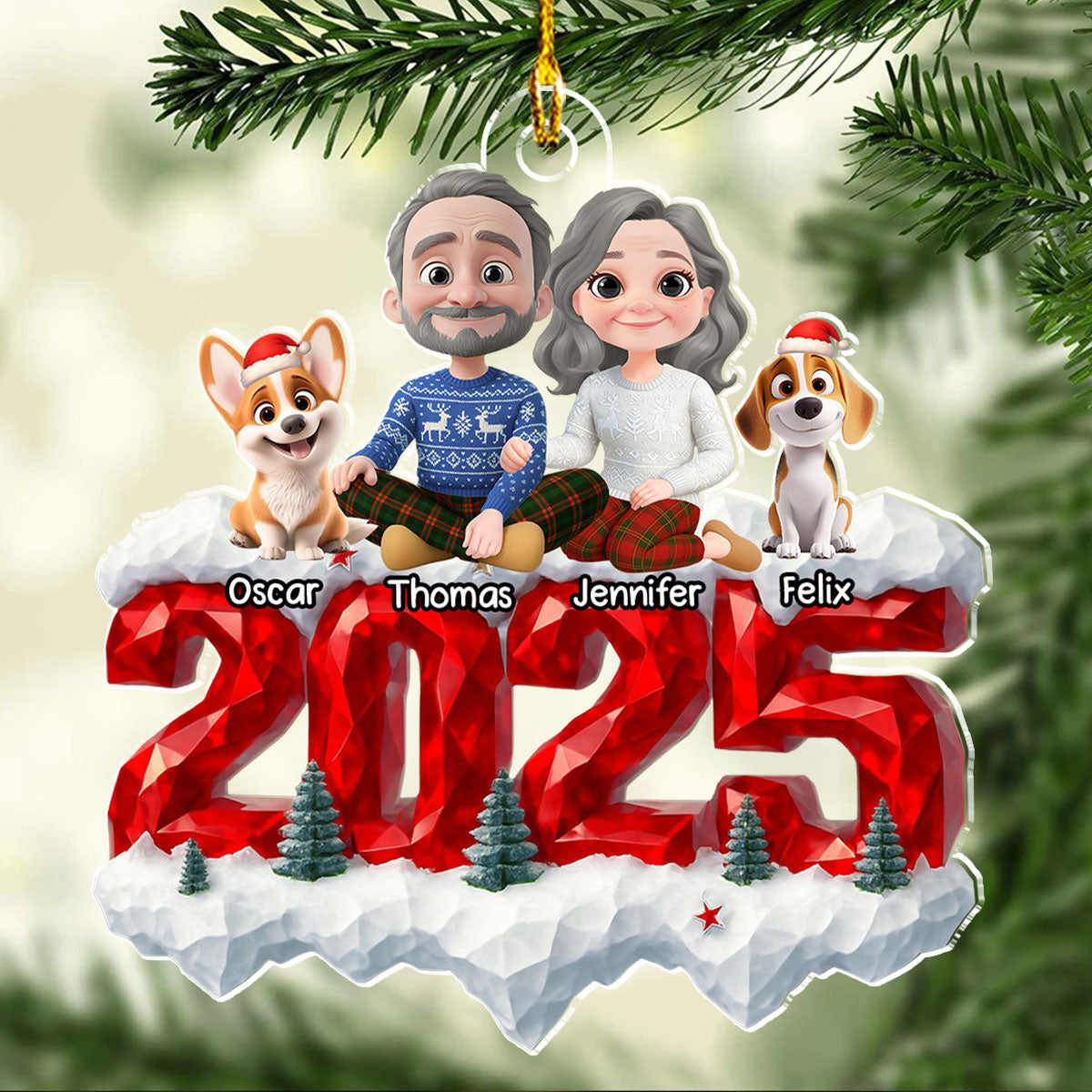 Family Love And Paws - Personalized Custom Acrylic Ornament