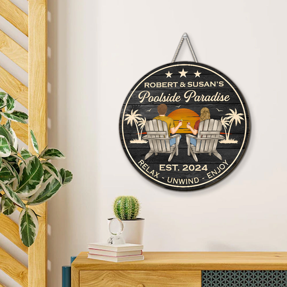 Poolside Paradise - Personalized Custom Wood Sign