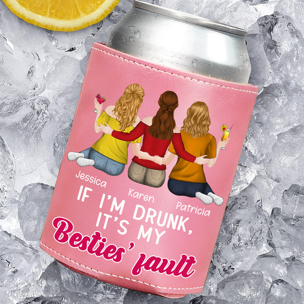 It Is My Sisters - Personalized Custom Pink Leather Can Cooler Holder
