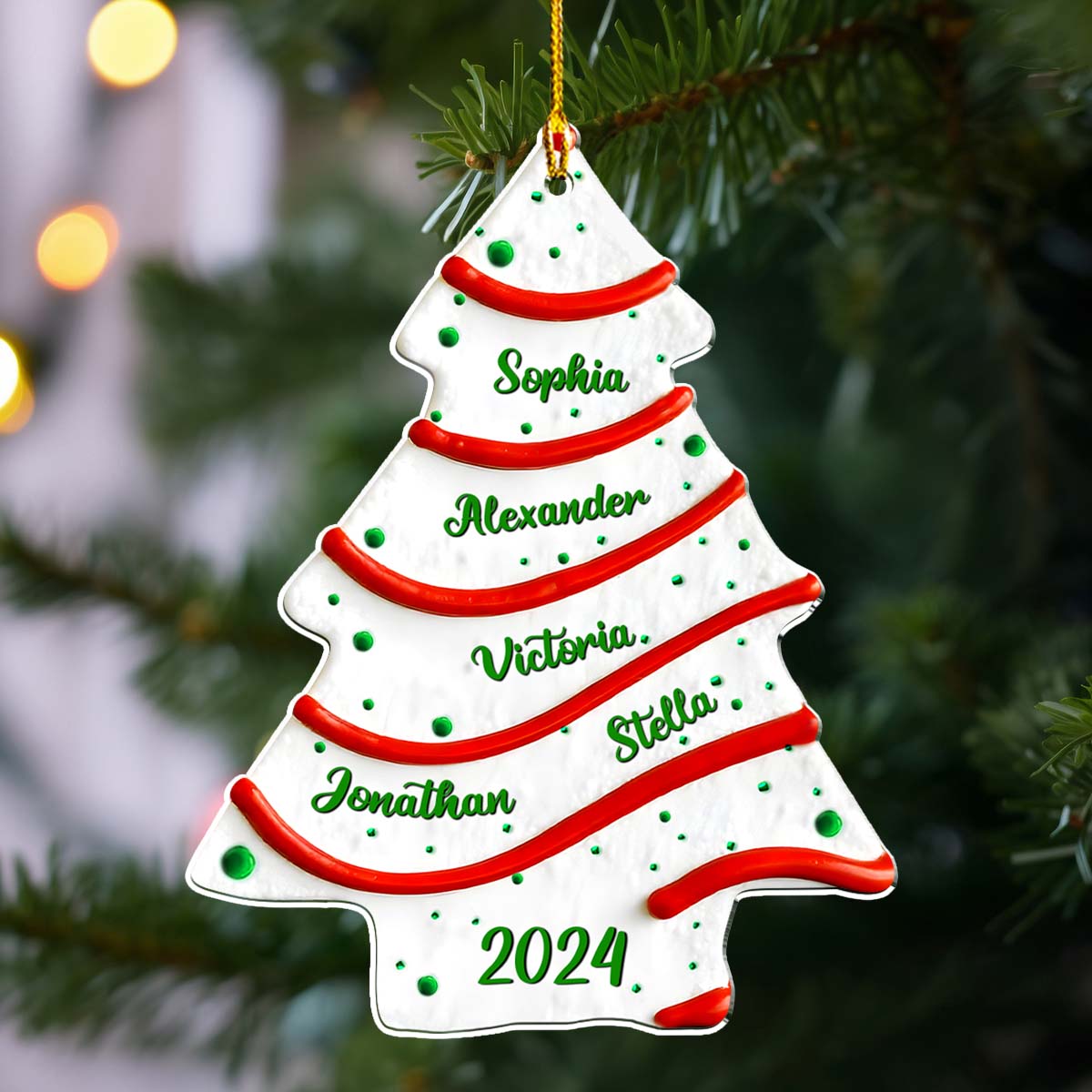Christmas Tree Cake Custom Name - Personalized Custom 3D Effect Acrylic Ornament - Gifts For Family, Friends, Coworkers