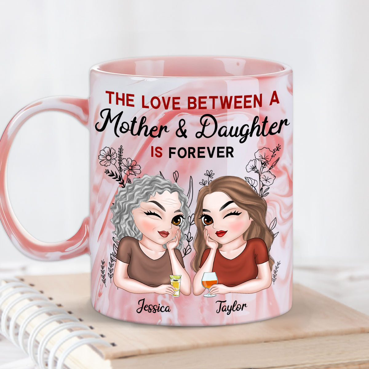 Mother And Daughter Always Together - Personalized Custom Pink Marble Mug