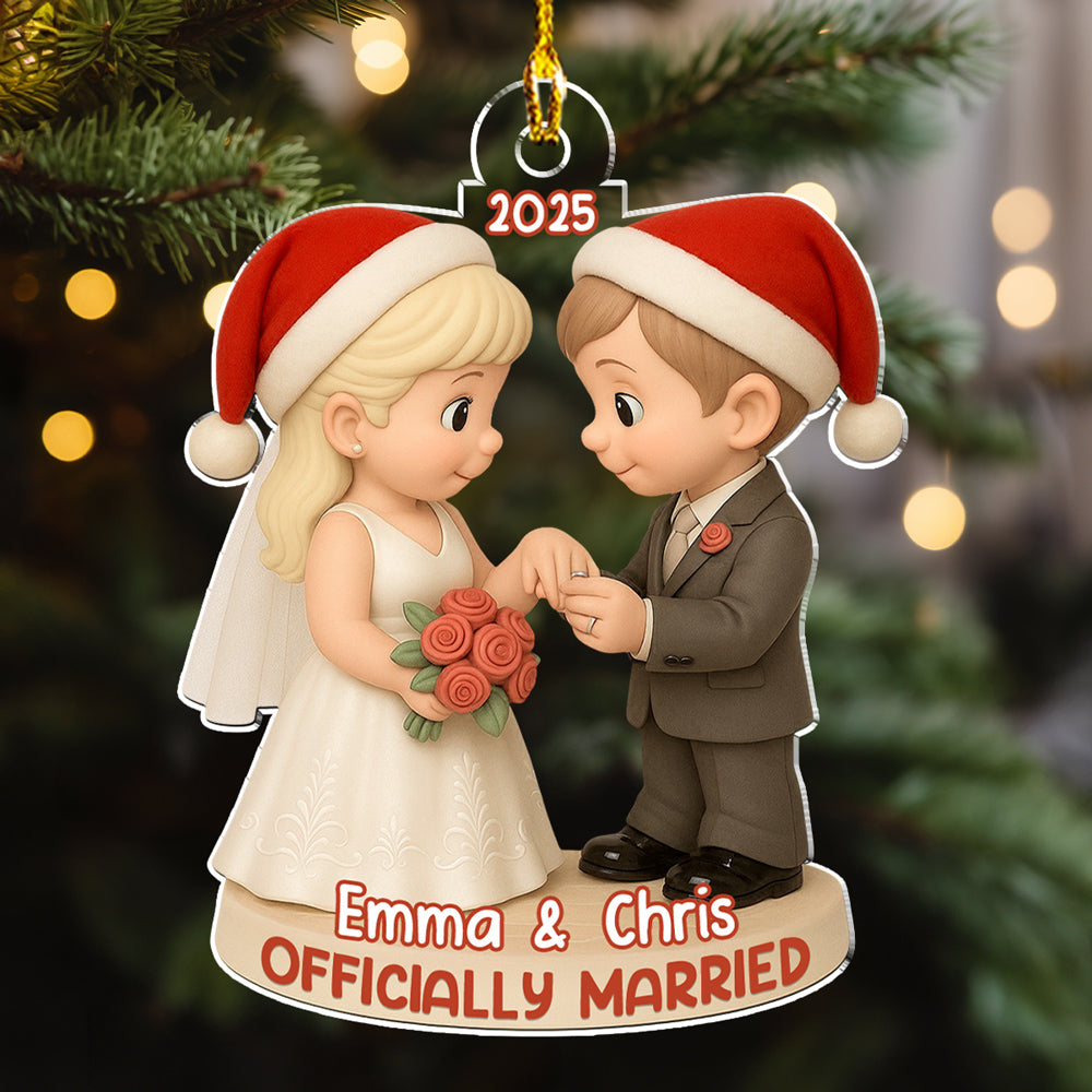 Officially Married - Personalized Custom 3D Effect Acrylic Ornament